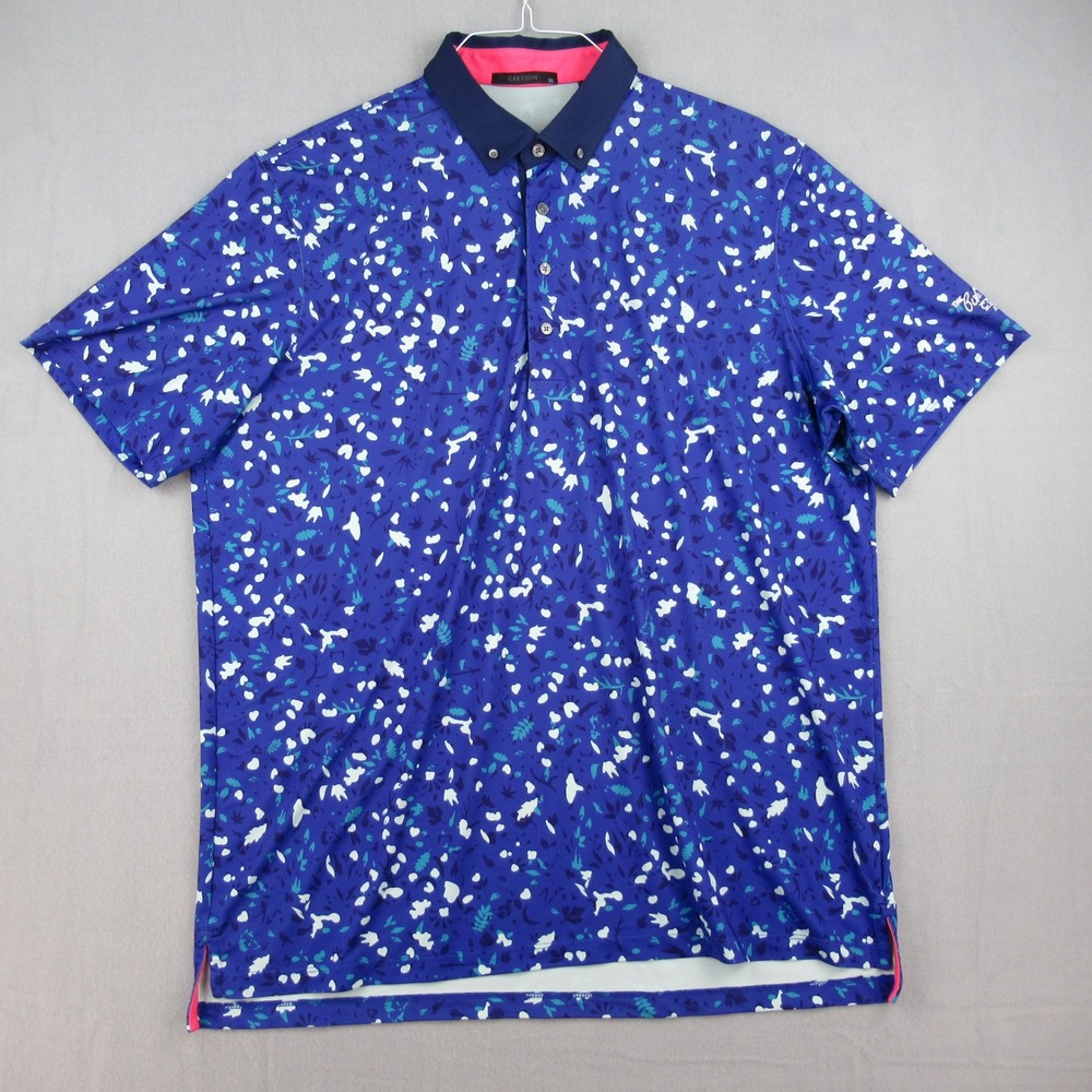Greyson Polo Mens XL Blue Floral Pete Dye Course French Lick Golf Shirt